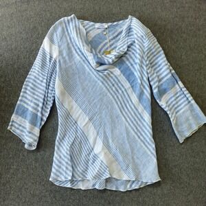 New Idillio Positano 100% Italian Linen Top M Stripe Coastal Nautical Resortwear